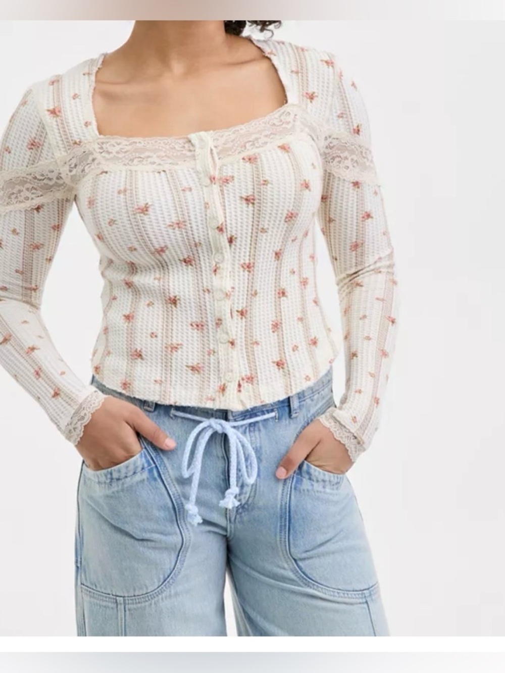 Free People Women's Lets Party Cardi-Print Square Neck Top